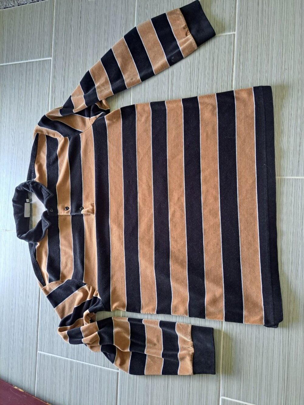 Carhartt WIP Striped Rugby Polo Black Tan Collar Men's XL Velour Long Sleeve - Picture 9 of 12